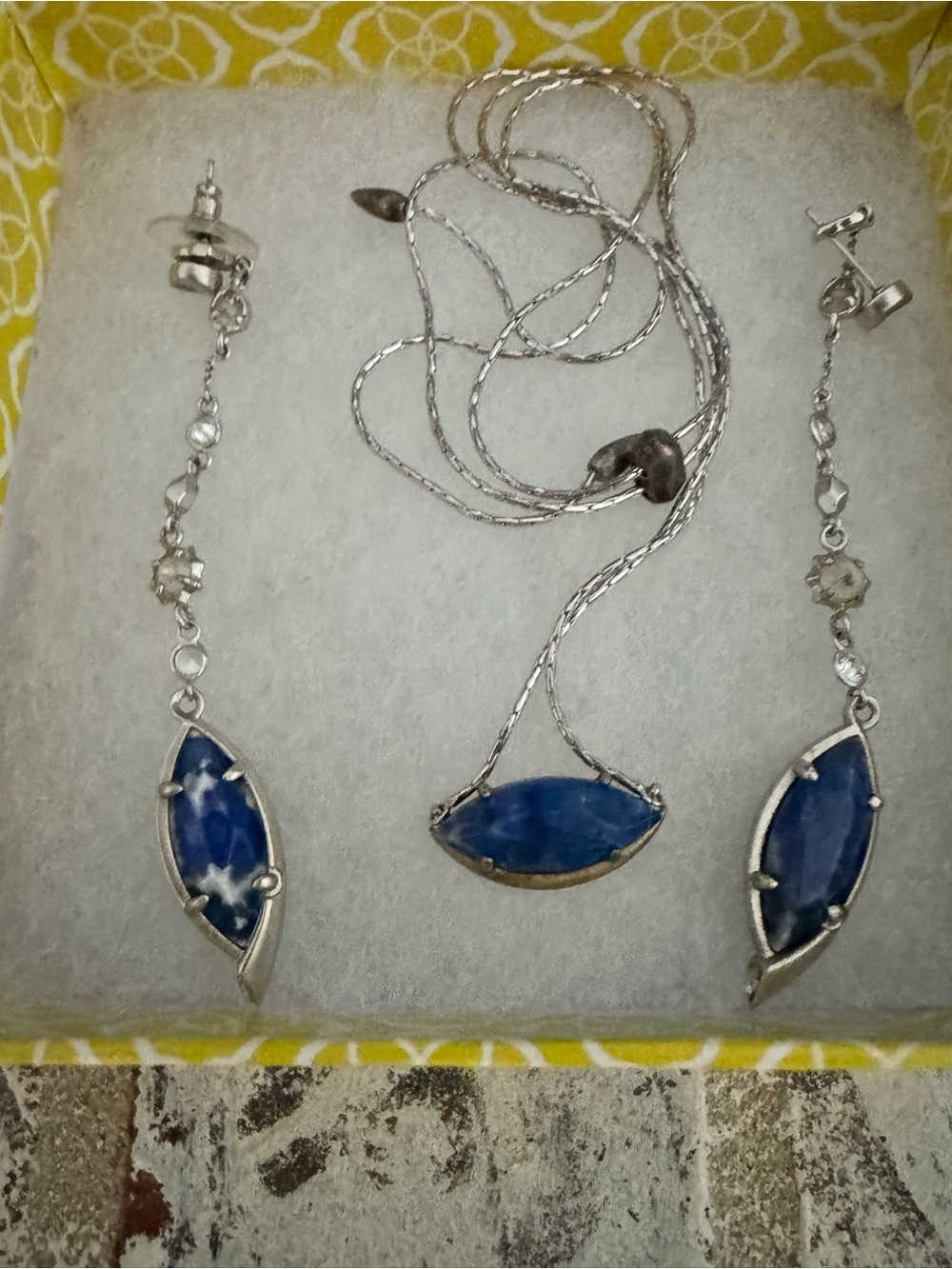 Kendra Scott Blue Marquise Stone Necklace and Drop Earrings
